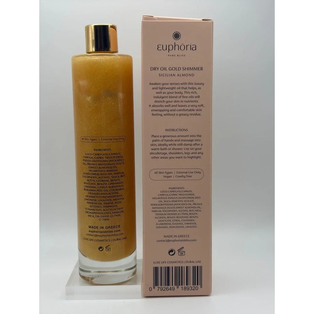 Euphoria Pure Bliss Shimmering Dry Oil Golden Essence Sicilian Almond 100ml NEW
